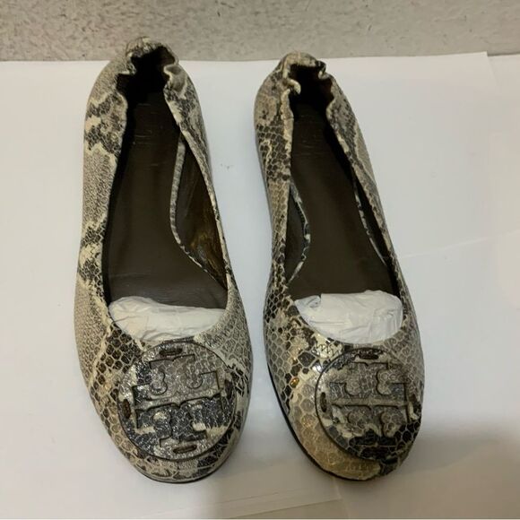 Tory Burch Snake Print Reva Cowhide Leather Flats 6.5 M - Picture 1 of 6